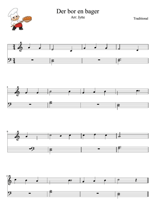 Der Bor En Bager Arr: Jytte Piano Sheet Music Printable pdf