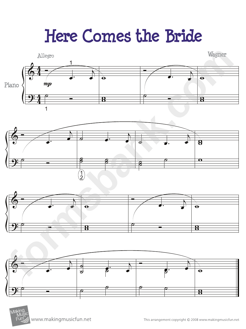 Here Comes The Bride Piano Sheet Music