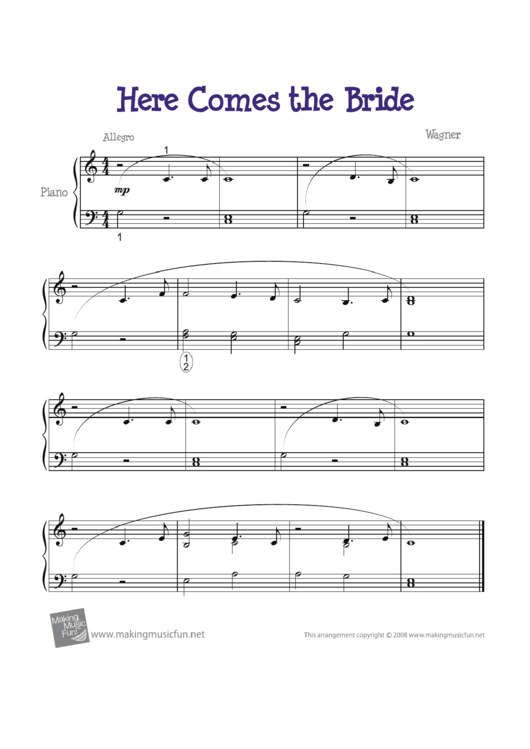 Here Comes The Bride Piano Sheet Music Printable pdf