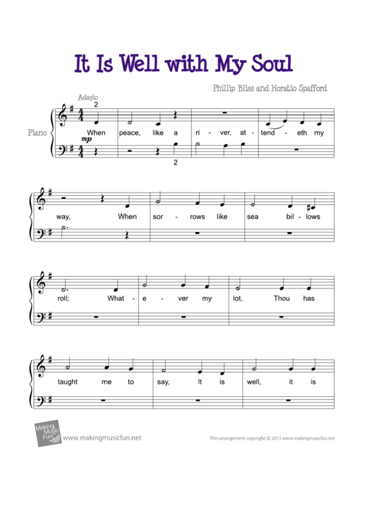 It Is Well With My Soul (Philip P. Bliss) Sheet Music For Piano Printable pdf