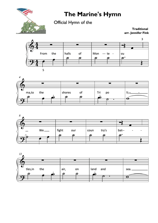 The Marine'S Hymn Piano Sheet Music printable pdf download