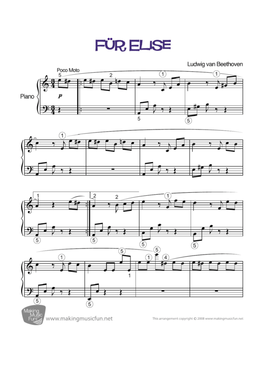 Fur Elise Piano Sheet Music Printable pdf