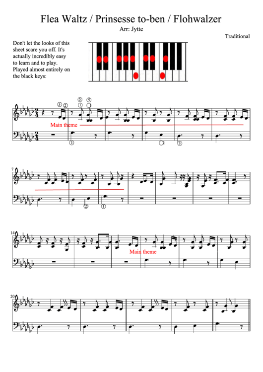 Flea Waltz / Prinsesse To-Ben / Flohwalzer Piano Sheet Music Printable pdf