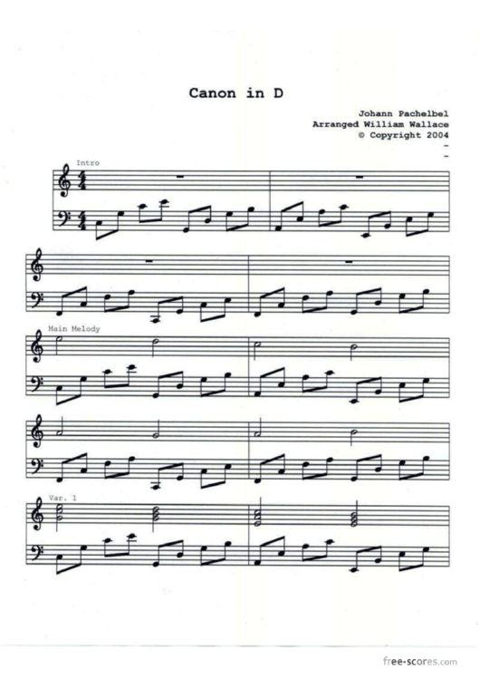 Canon In D Piano Sheet Music Printable pdf