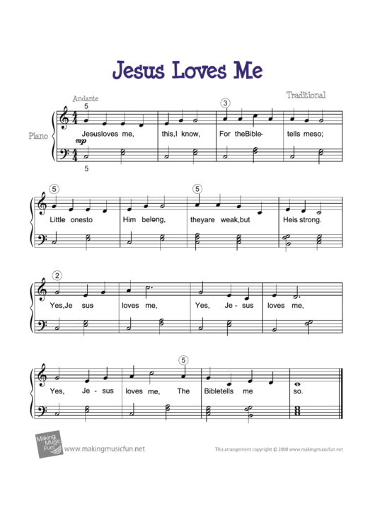 Jesus Loves Me Piano Sheet Music Printable pdf