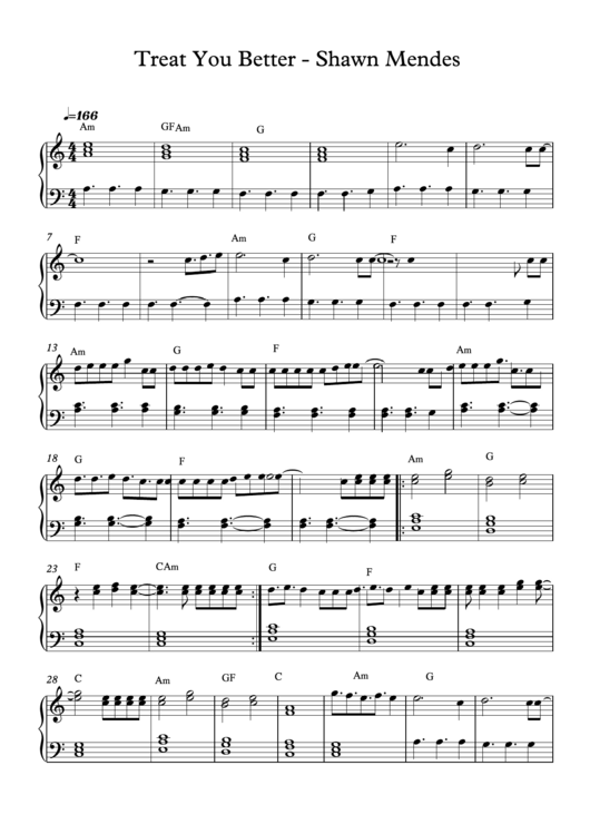Treatyou Better - Shawn Mendes Piano Sheet Music Printable pdf