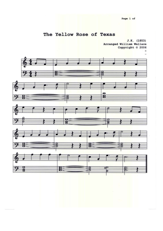 The Yellow Rose Of Texas (William Wallace) Piano Sheet Music Printable pdf