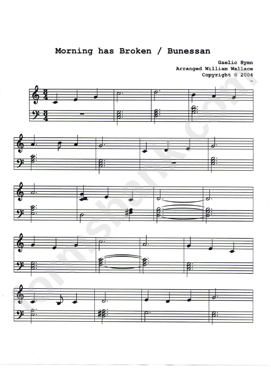 Morning Has Broken William Wallace Piano Sheet Music Printable Pdf Download