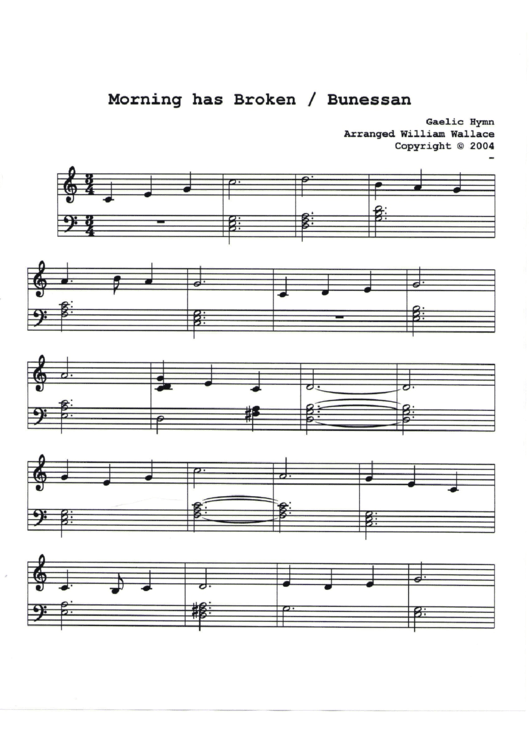 Morning Has Broken (William Wallace) Piano Sheet Music Printable pdf