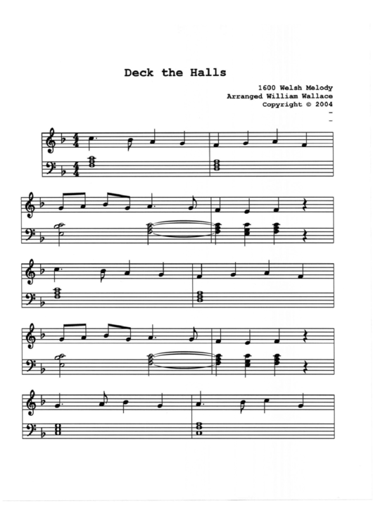 Deck The Halls (William Wallace) Piano Sheet Music Printable pdf