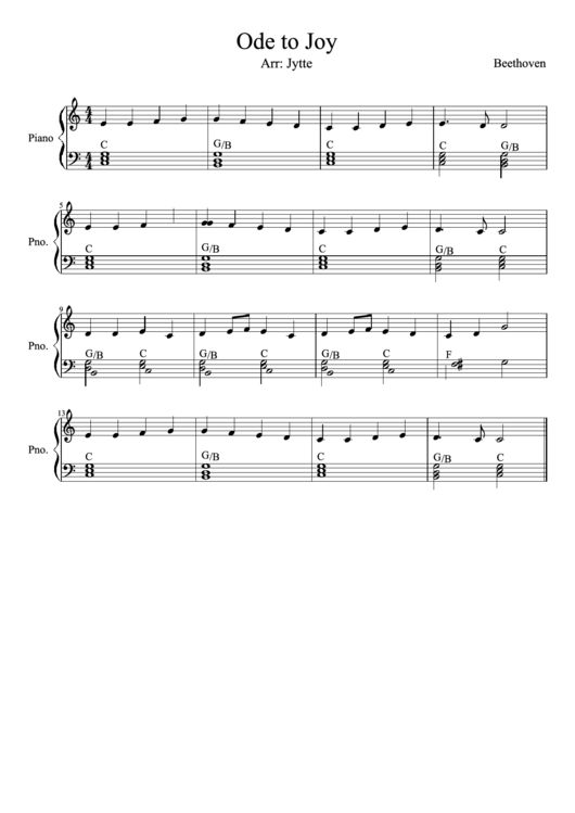 Ode To Joy Arr: Jytte Piano Sheet Music Printable pdf