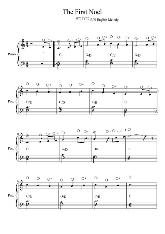 The First Noel Arr: Jytte Piano Sheet Music Printable pdf