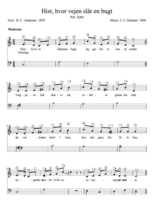 Hist, Hvor Vejen Slar En Bugt Arr: Jytte Piano Sheet Music Printable pdf