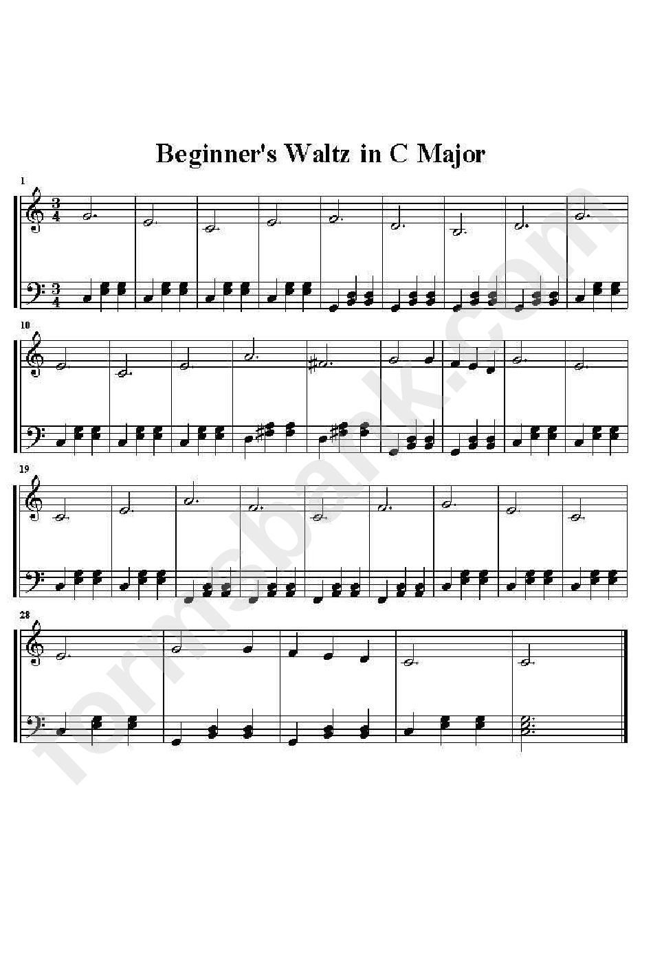 Beginners Waltz In C Major Piano Sheet Music
