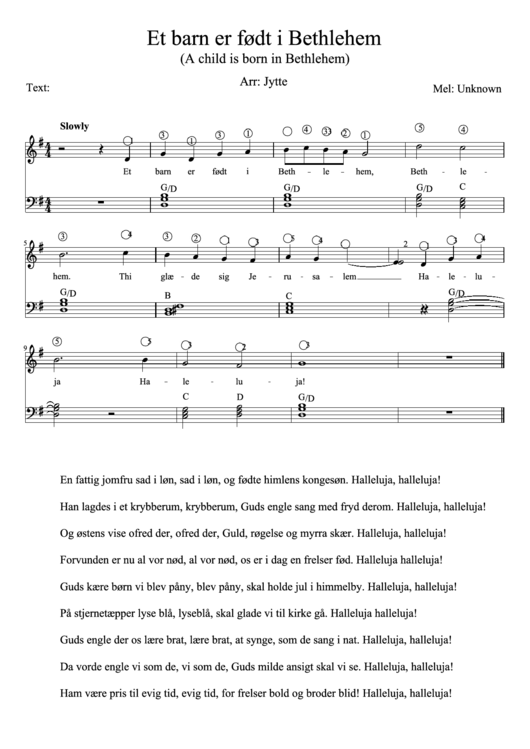 Et Barn Er Fodt I Bethlehem (A Child Is Born In Bethlehem) Arr: Jytte Piano Sheet Music Printable pdf