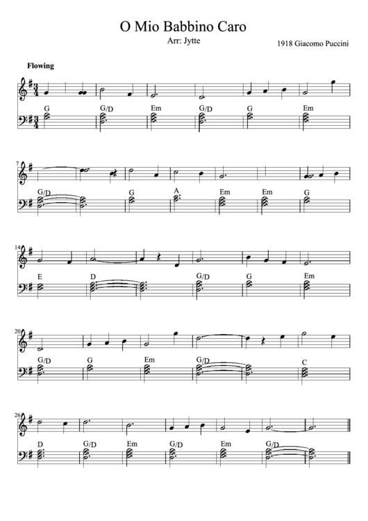 O Mio Babbino Caro Piano Sheet Music Printable pdf