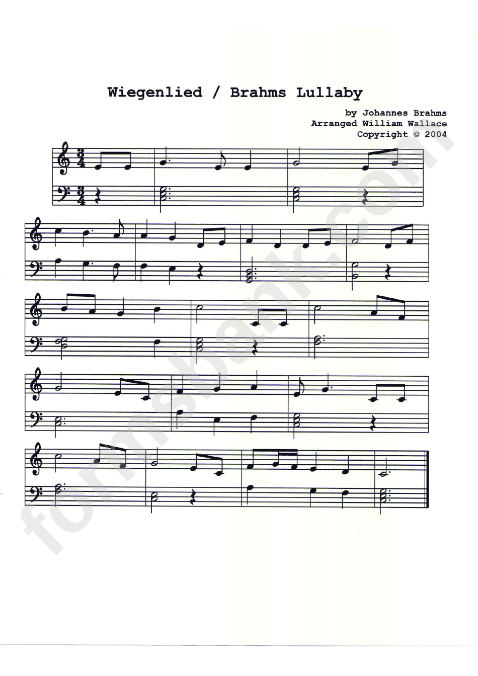 Weigenlied/brahms Lullaby Piano Sheet Music