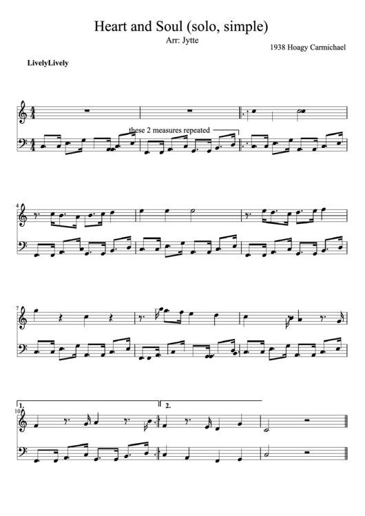 Heart And Soul (Solo, Simple) Piano Sheet Music Printable pdf