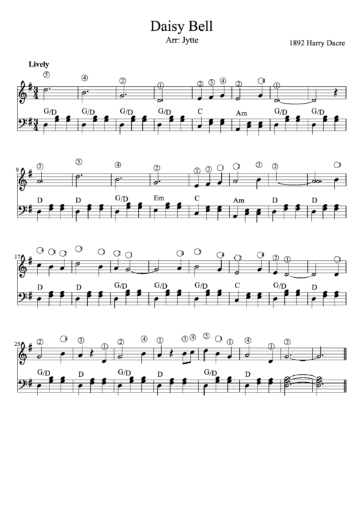 Daisy Bell Piano Sheet Music Printable pdf