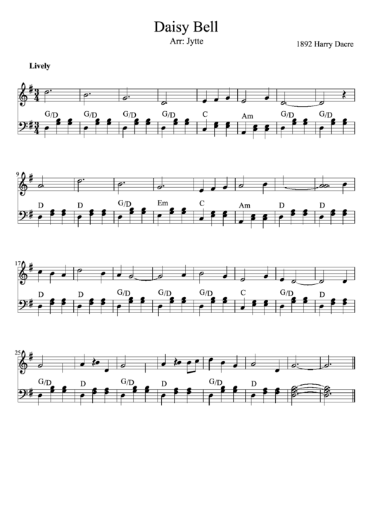 Daisy Bell Piano Sheet Music Printable pdf