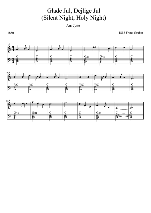 Glade Jul, Dejlige Jul (Silent Night, Holy Night) Piano Sheet Music Printable pdf