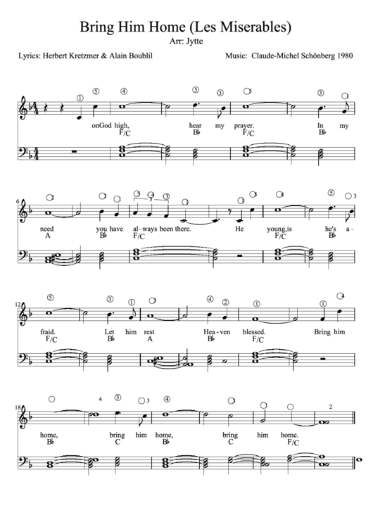 Bring Him Home (Les Miserables) Piano Sheet Music Printable pdf