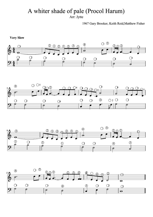 A Whiter Shade Of Pale (Procol Harum) Piano Sheet Music Printable pdf