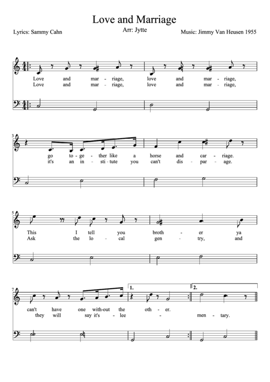 Love And Marriage Piano Sheet Music Printable pdf