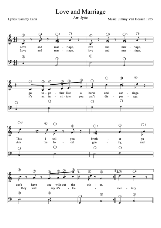 Fillable Love And Marriage Piano Sheet Music Printable pdf