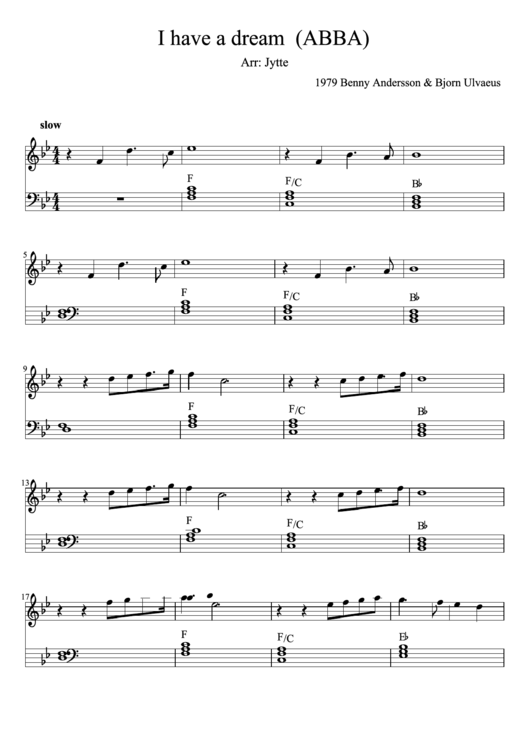 I Have A Dream (Abba) Piano Sheet Music Printable pdf