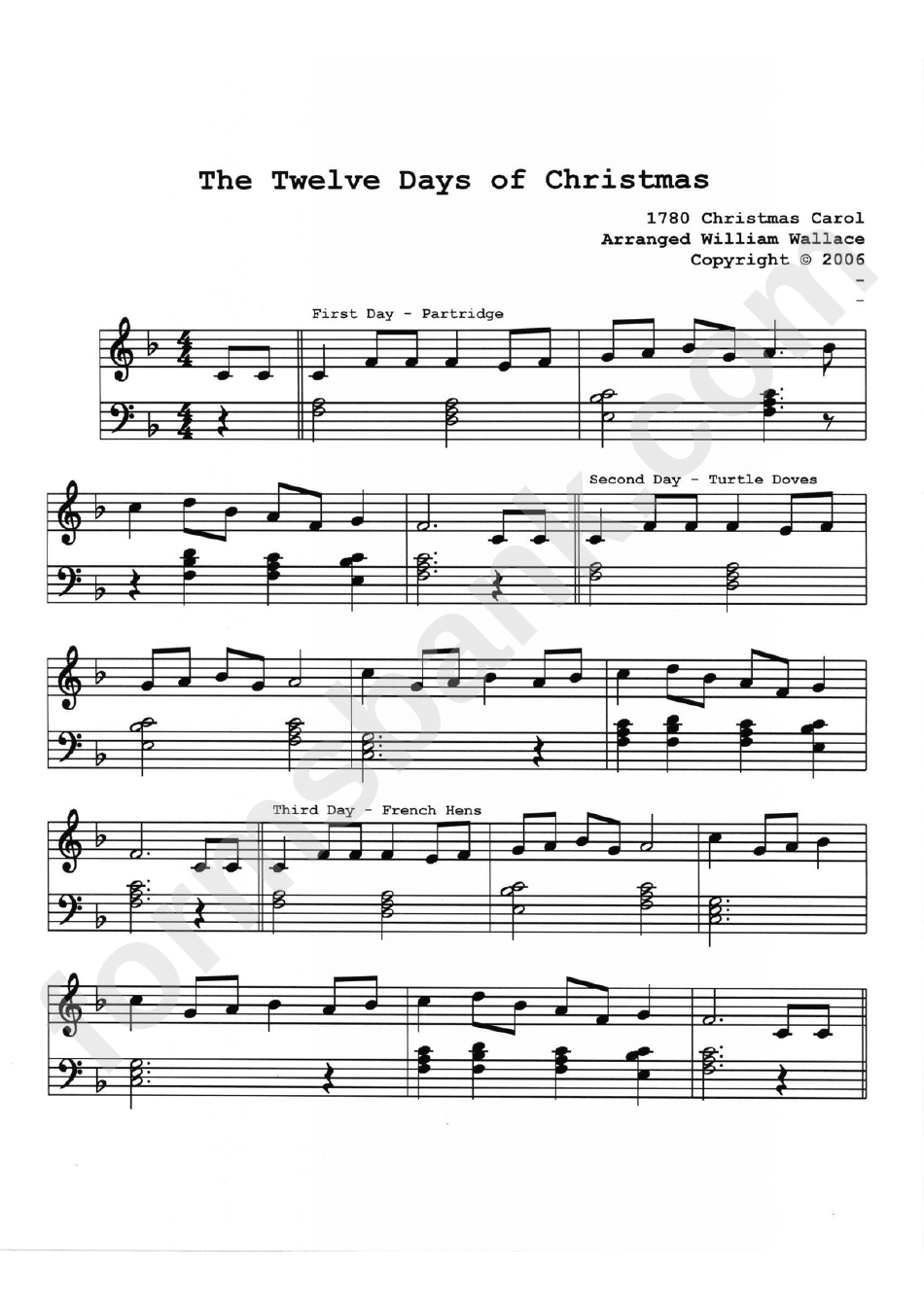 The Twelve Days Of Christmas Piano Sheet Music Printable Pdf Download