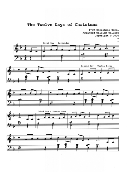 The Twelve Days Of Christmas Piano Sheet Music printable pdf download