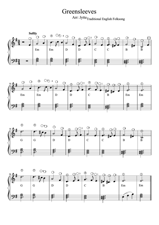 Greensleeves Piano Sheet Music Printable pdf