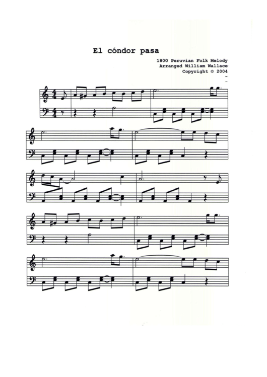 El Condor Pasa Piano Sheet Music Printable pdf