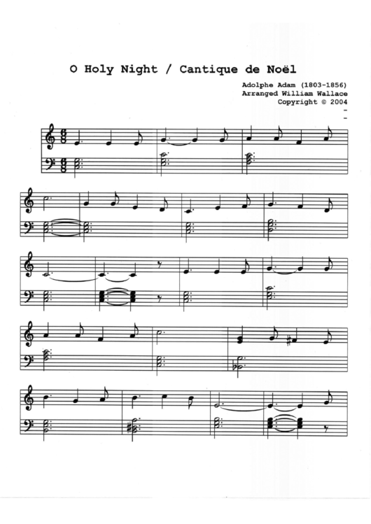 Fillable O Holy Night / Cantique De Noel Piano Sheet Music Printable pdf