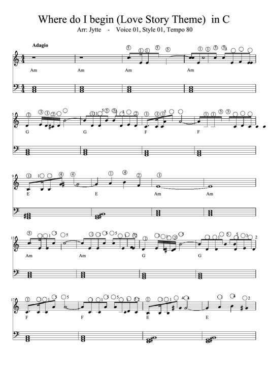 Where Do I Begin (Love Story Theme) In C Piano Sheet Music Printable pdf