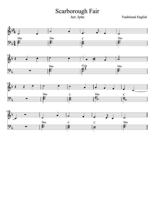 Scarborough Fair Piano Sheet Music Printable pdf