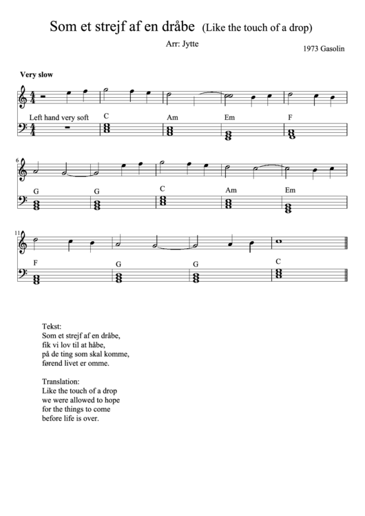 Like The Touch Of A Drop Piano Sheet Music Printable pdf