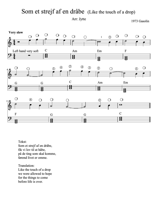 Like The Touch Of A Drop Piano Sheet Music Printable pdf