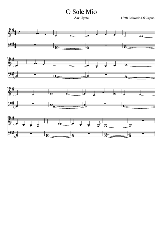 O Sole Mio Piano Sheet Music Printable pdf