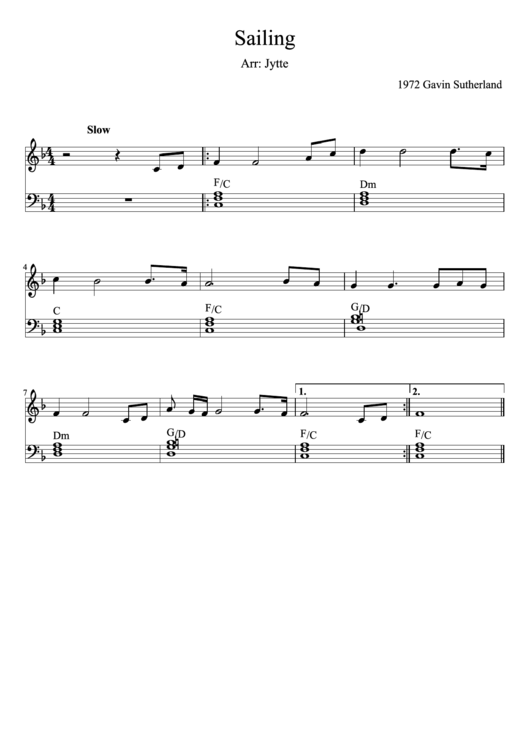 Sailing Piano Sheet Music Printable pdf