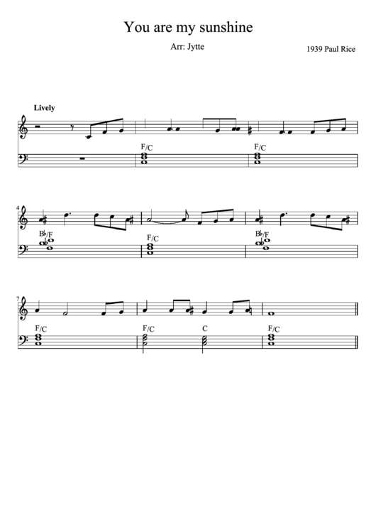 Download You Are My Sunshine Piano Sheet Music printable pdf download