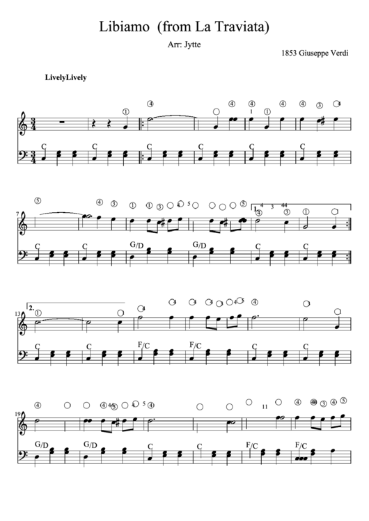 Libiamo (From La Traviata) Piano Sheet Music Printable pdf