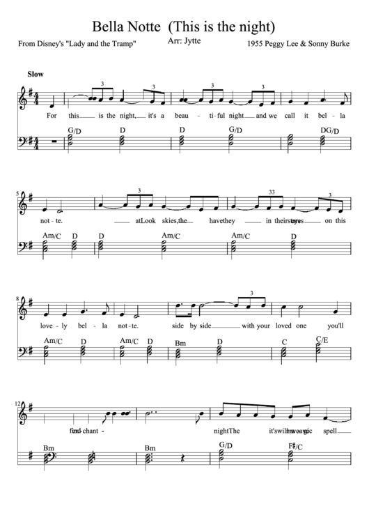 Bella Notte (This Is The Night) Piano Sheet Music Printable pdf
