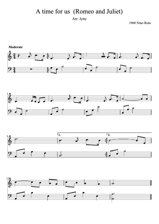A Time For Us (Romeo And Juliet) Piano Sheet Music Printable pdf