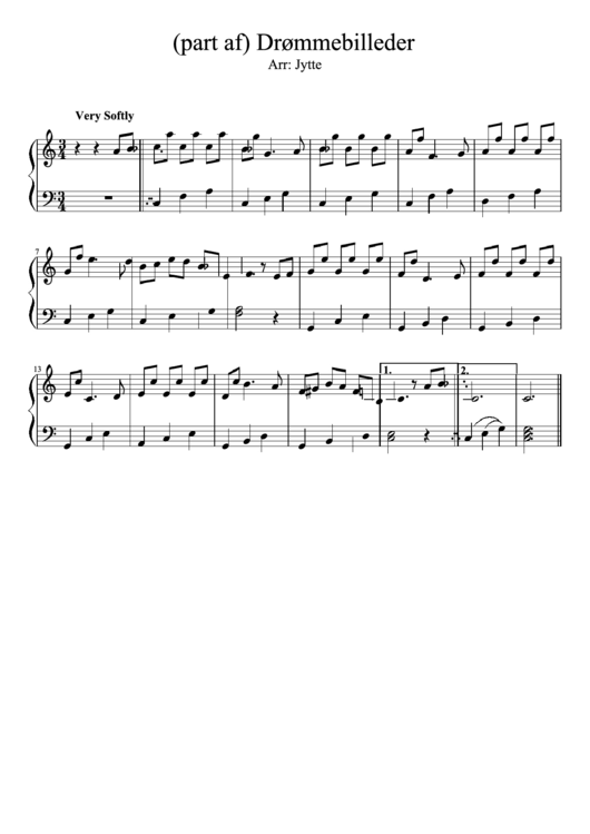 (Part Af) Drommebilleder Piano Sheet Music Printable pdf