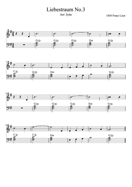 Piano Sheet Music - Liebestraum No.3 Very Easy Printable pdf