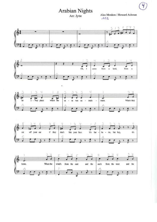 Arabian Nights Piano Sheet Music Printable pdf