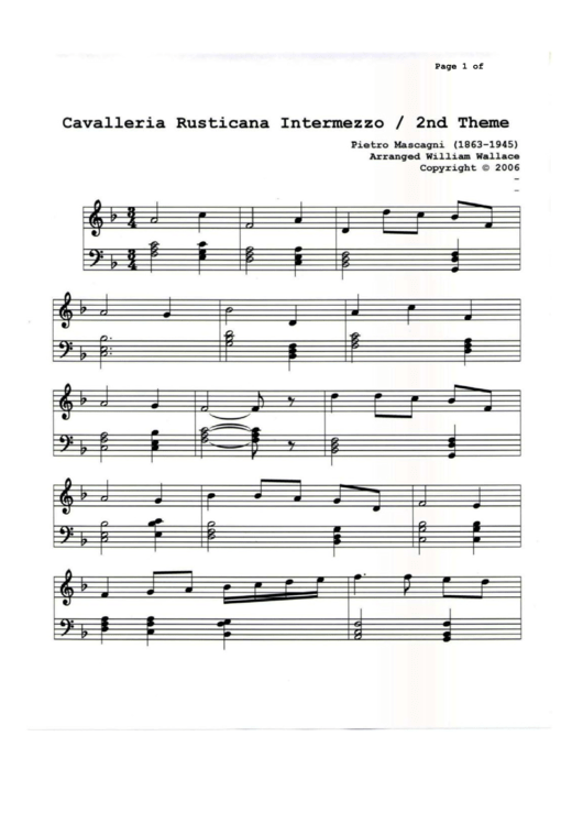 Cavalleria Rusticana Intermezzo Piano Sheet Music Printable pdf
