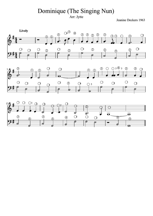 Dominique (The Singing Nun) Piano Sheet Music Printable pdf